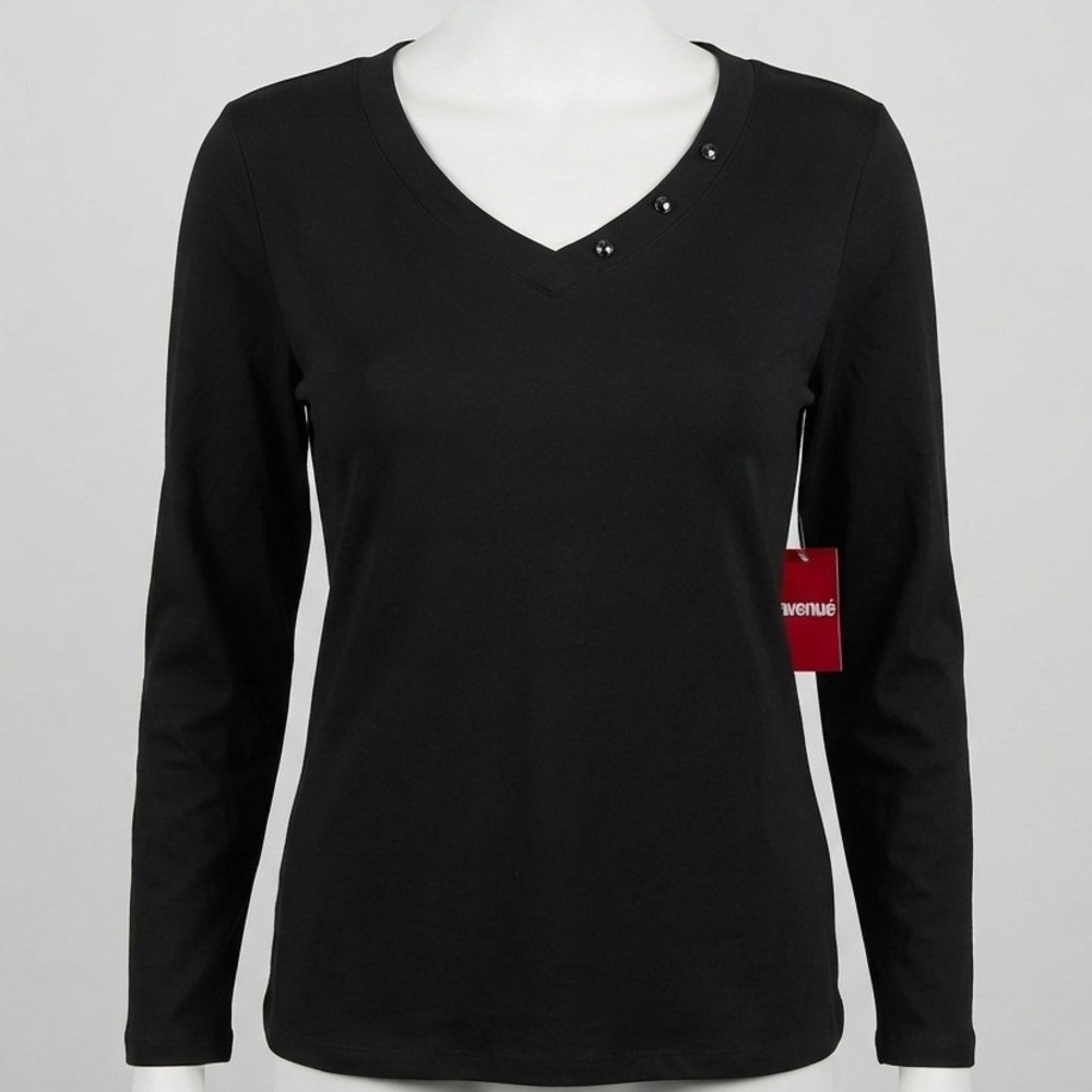 Avenue YourTee Womens Size 18/20 Black V-Neck Long Sleeve Rhinestone Top NWT